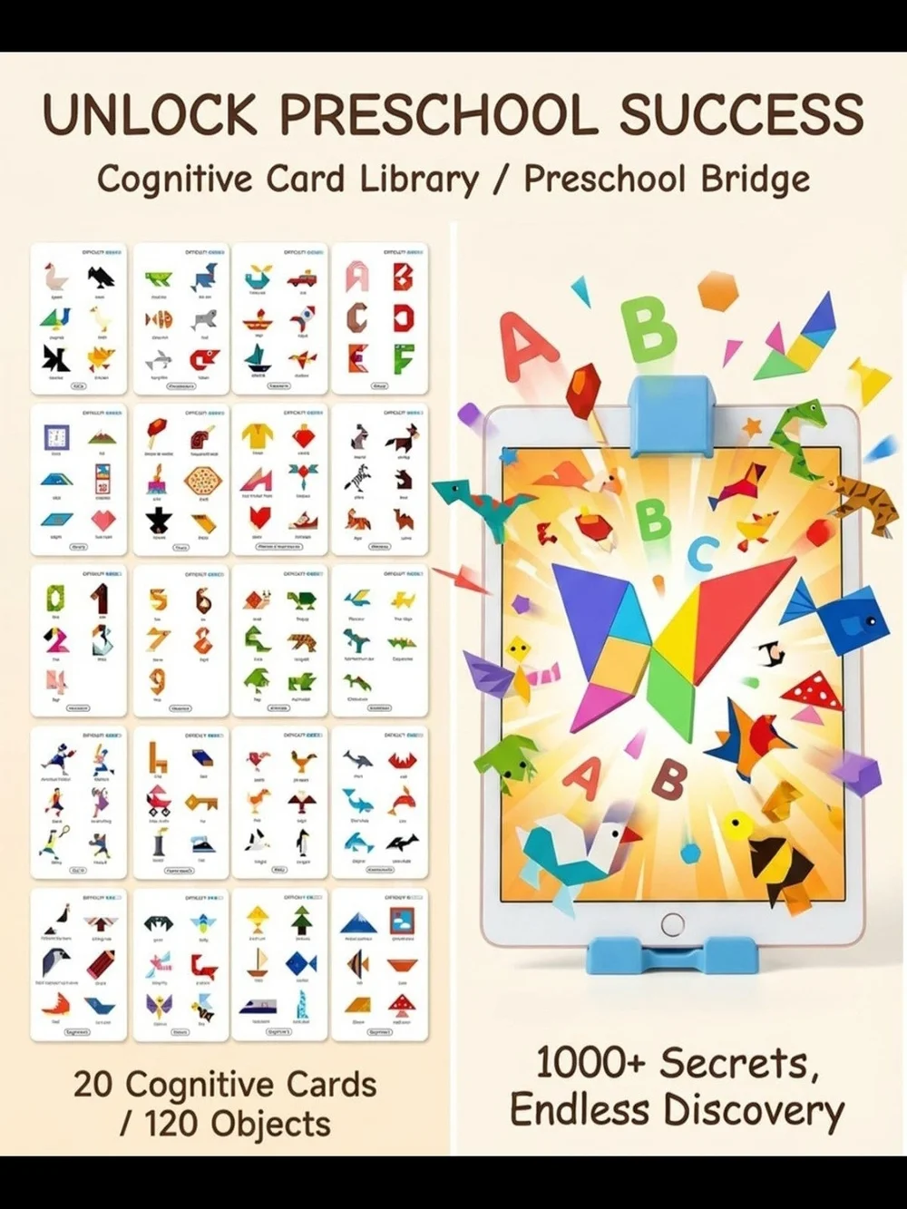STEM Toys for Kids Ages 4-6, AR Tangram Puzzles with 1000+ Combinations & 20 Cog